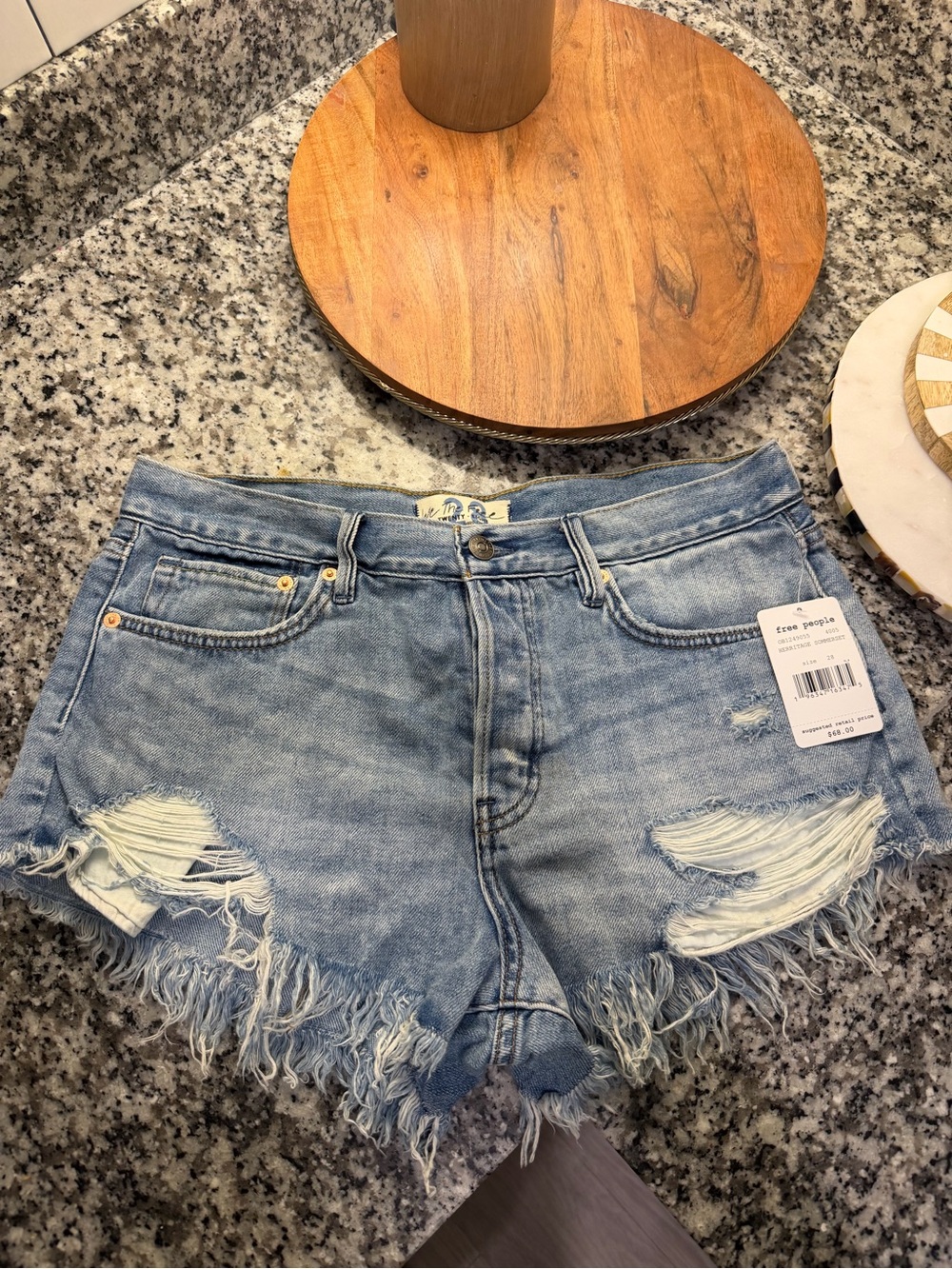 We The Free Light Blue Distressed Denim Cutoff Shorts